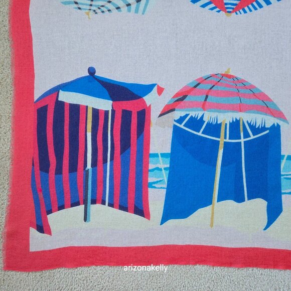 Hermès WOOL STOLE Charmes des Plages Normandes Rectangle Scarf Beach Cabanas - Picture 11 of 16